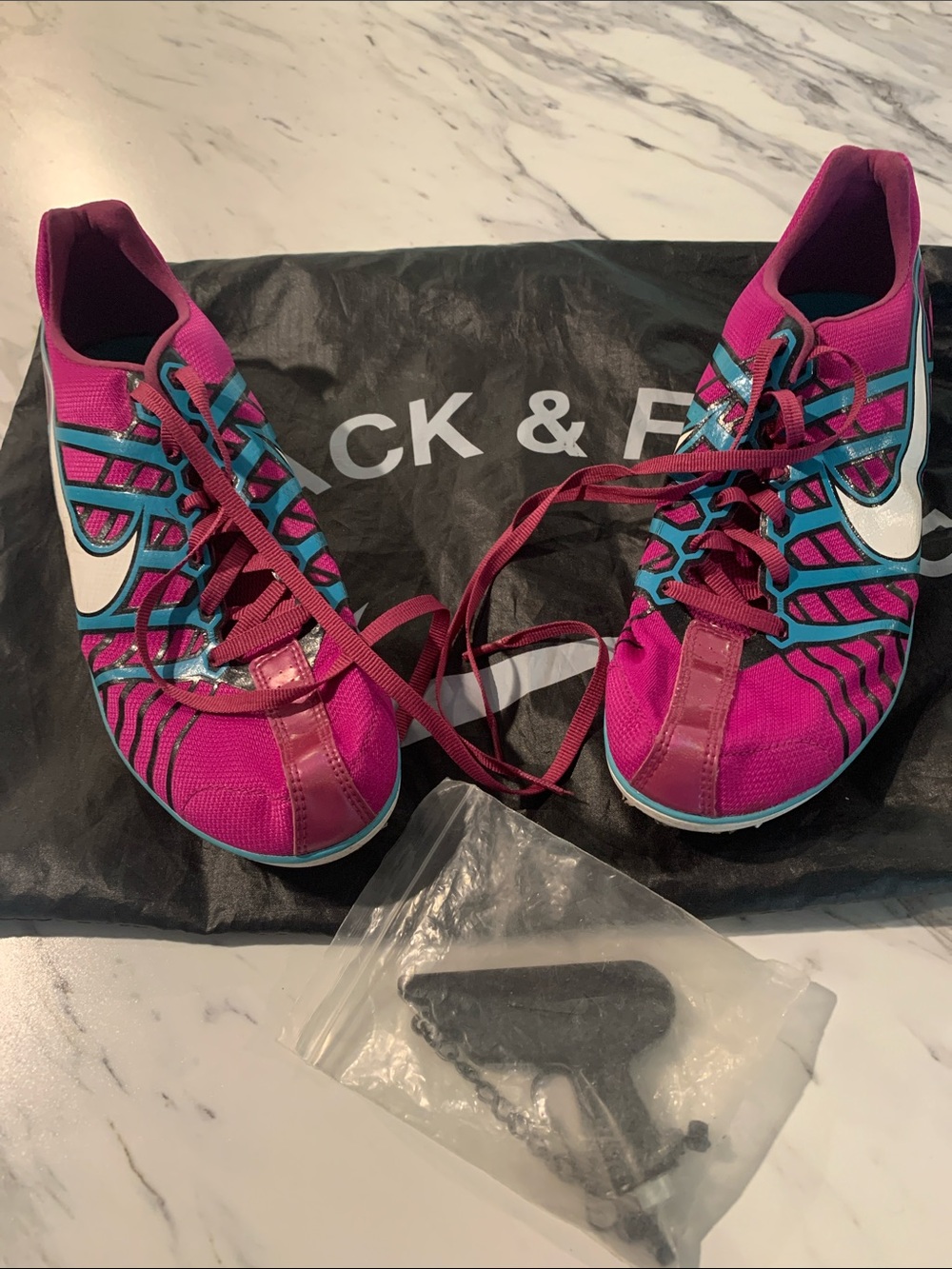 Nike Women's Magenta and Teal Lightweight Training Distance Spike Shoes